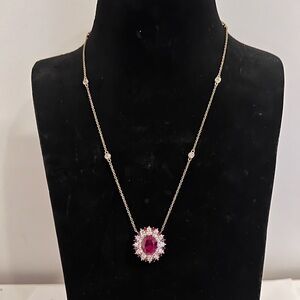 NWT Jean Dousset Gold and Ruby Fancy Pendant Necklace